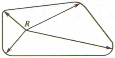 钣金加工件圆角的半径r≥0.5t(t为板厚)，如图所示