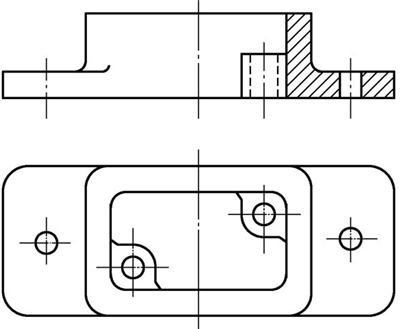 图1-27钣金加工件接近对称机件的半剖视图